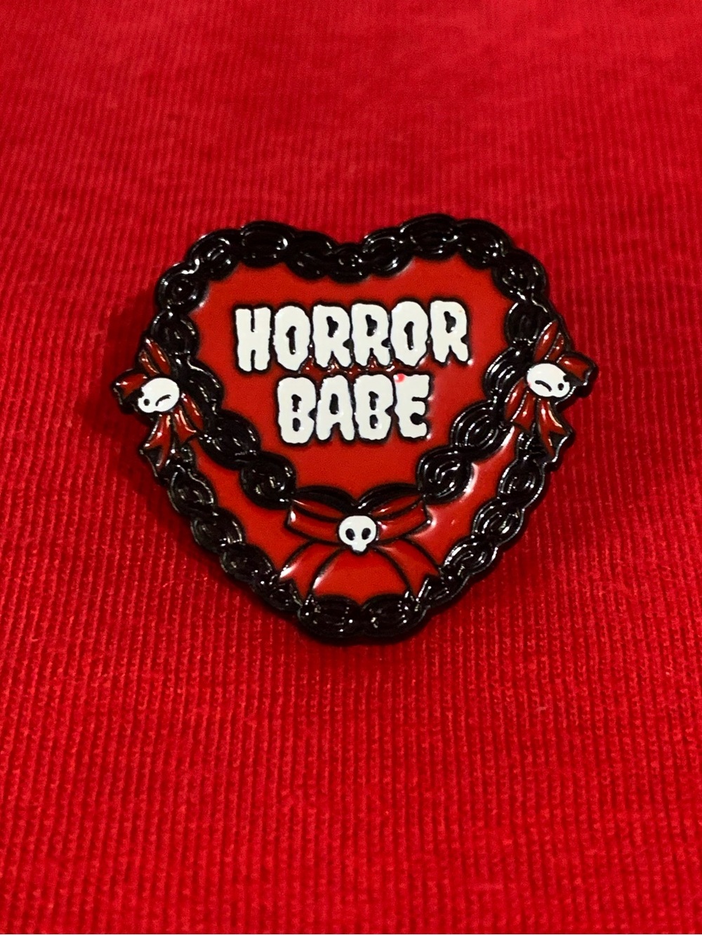 Horror Babe Heart Enamel Pin - Red